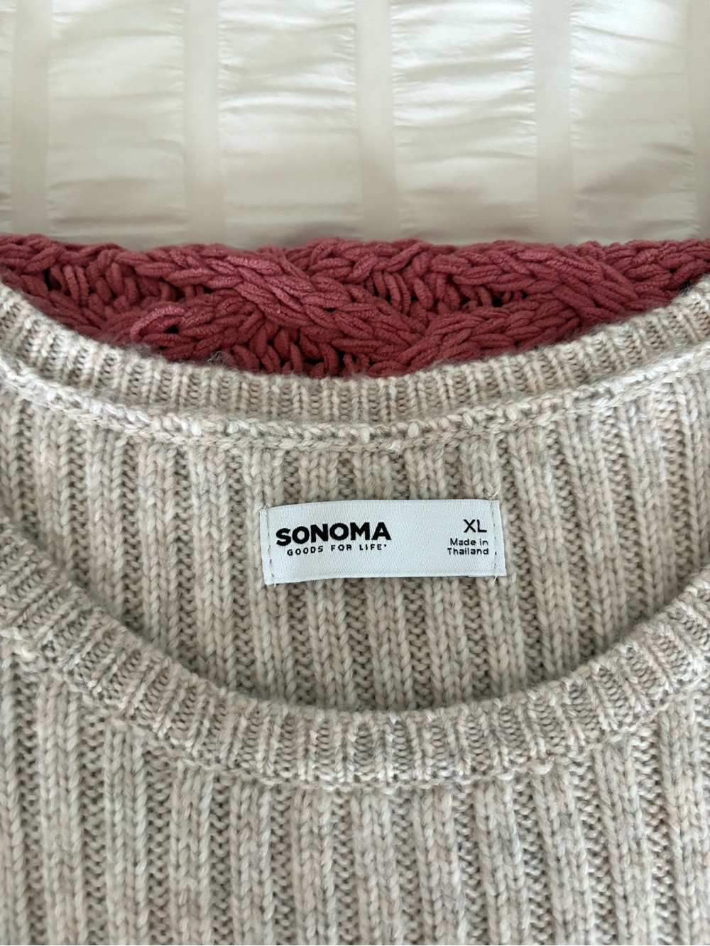 SONOMA Neutral Cream Ribbed Crewneck Sweater Vest